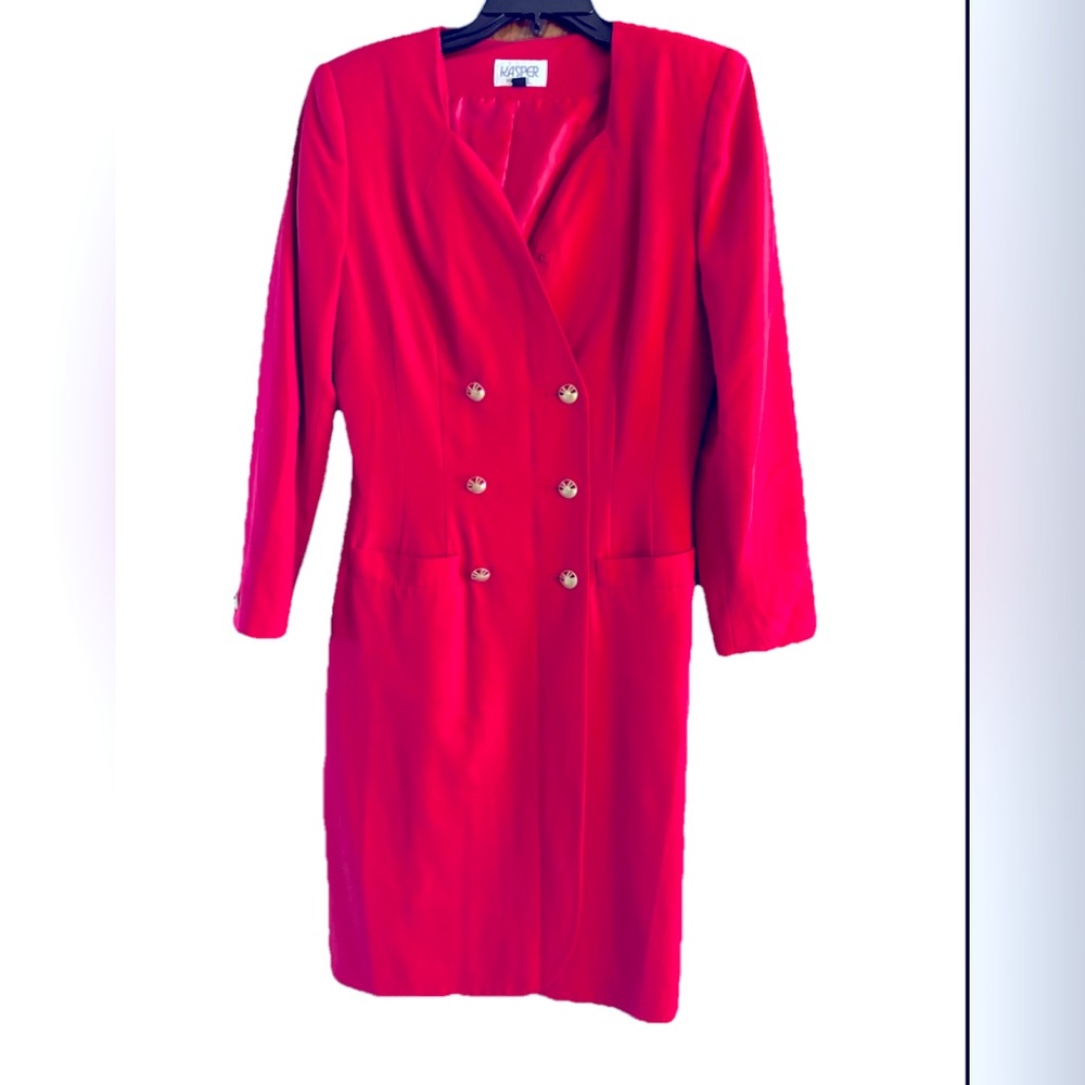 Kasper red vintage 80s lined coat dress size 8